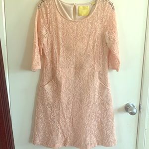 Anthropologie blush pink lace dresss
